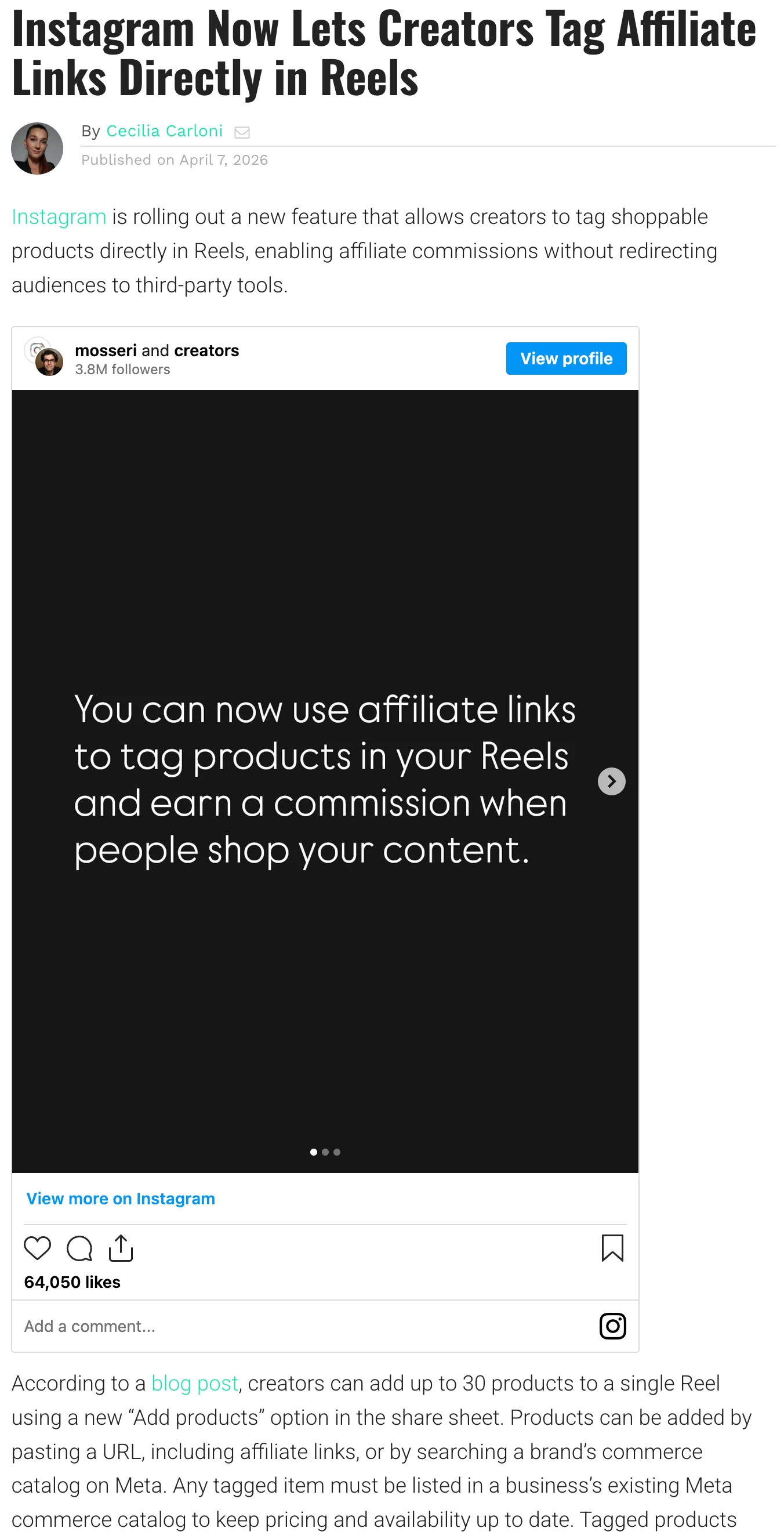 Instagram Affiliate 官方示例长图