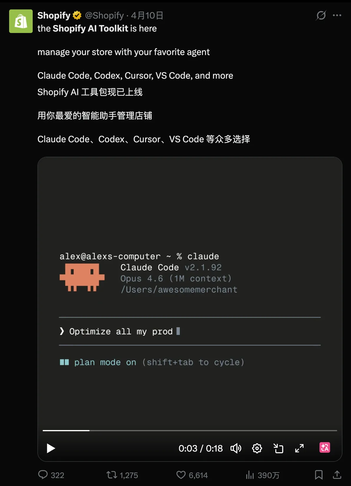 Shopify AI Toolkit 视频示例截图